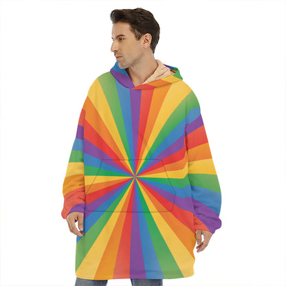 LGBT Pride Rainbow Rays Print Hoodie Blanket