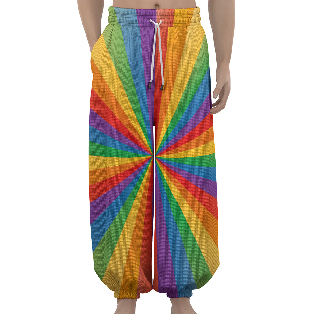 LGBT Pride Rainbow Rays Print Lantern Pants