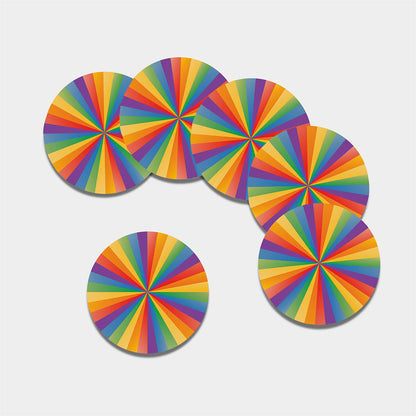 LGBT Pride Rainbow Rays Print Leather Coaster Set