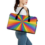 LGBT Pride Rainbow Rays Print Leather Duffle Bag