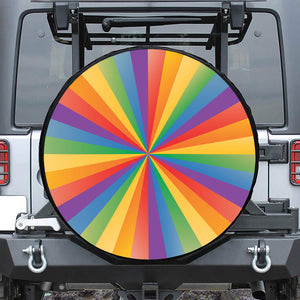 LGBT Pride Rainbow Rays Print Leather Spare Tire Cover