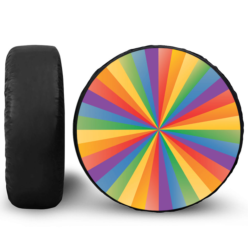 LGBT Pride Rainbow Rays Print Leather Spare Tire Cover