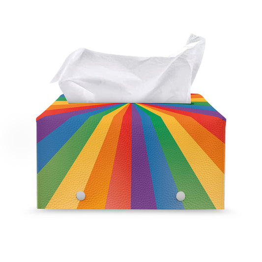 LGBT Pride Rainbow Rays Print Leather Tissue Box Cover