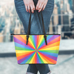 LGBT Pride Rainbow Rays Print Leather Tote Bag