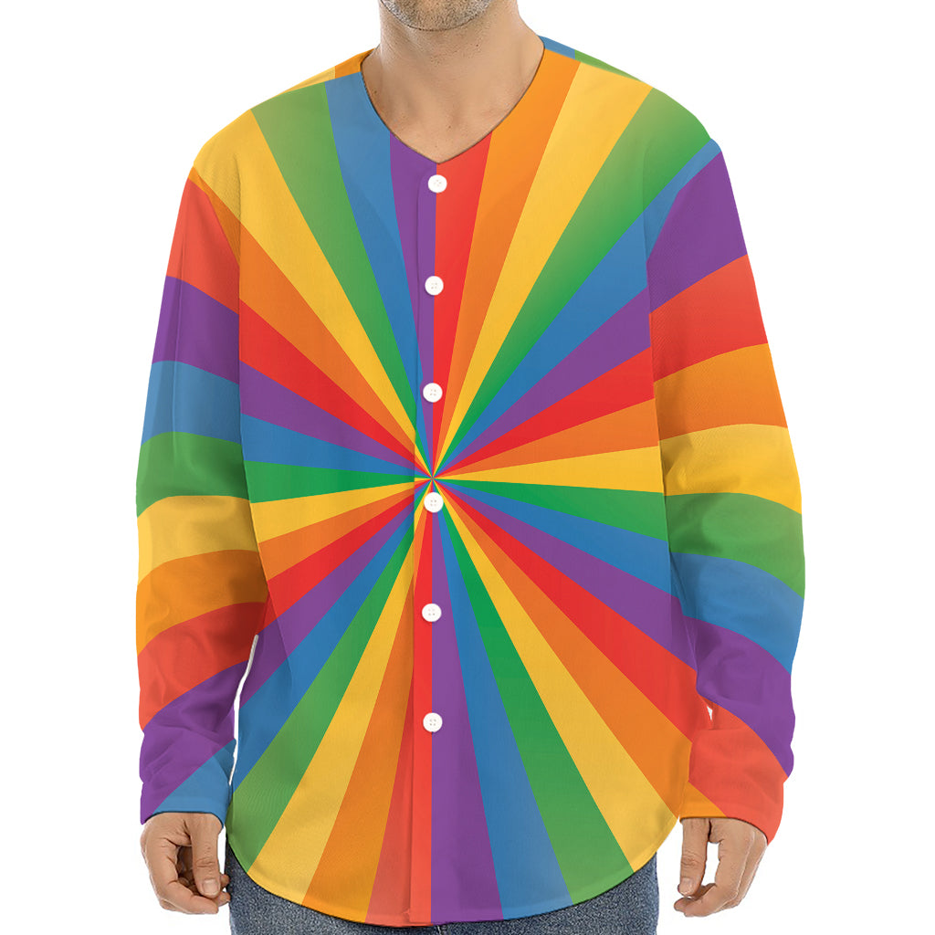 LGBT Pride Rainbow Rays Print Long Sleeve Baseball Jersey