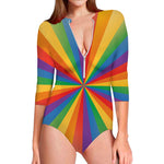 LGBT Pride Rainbow Rays Print Long Sleeve Swimsuit