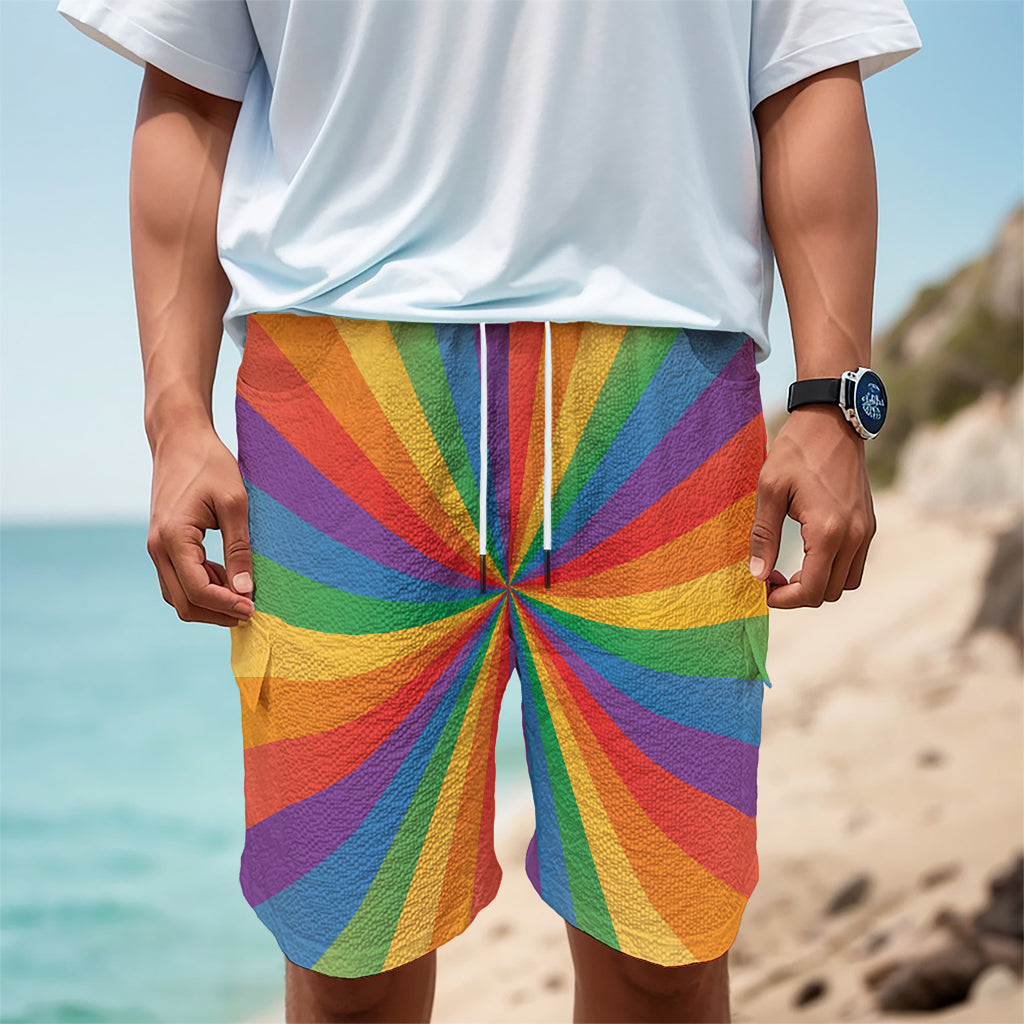 LGBT Pride Rainbow Rays Print Men's Cargo Shorts