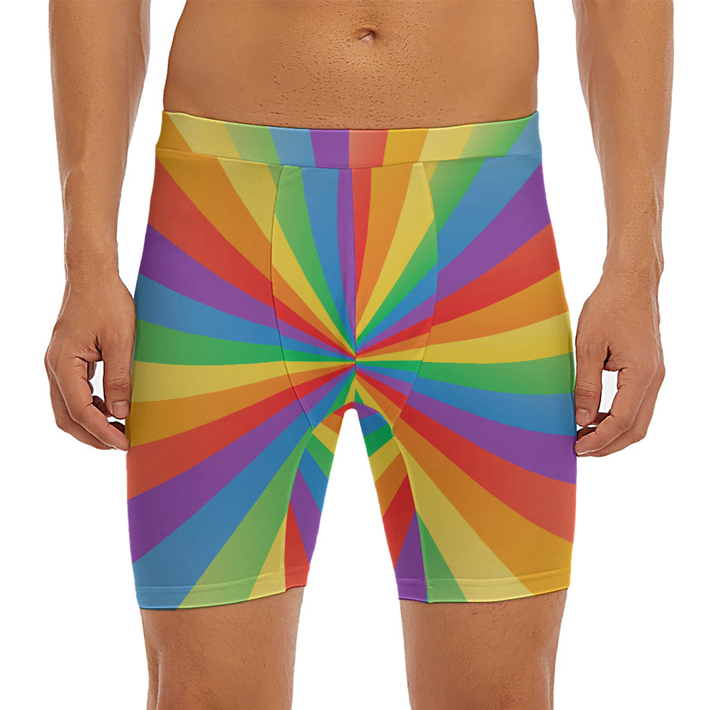 LGBT Pride Rainbow Rays Print Men's Long Boxer Briefs
