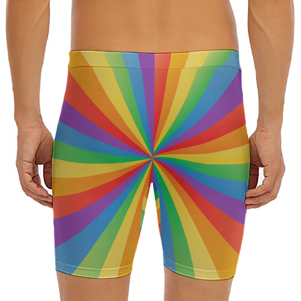LGBT Pride Rainbow Rays Print Men's Long Boxer Briefs