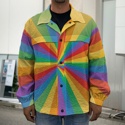 LGBT Pride Rainbow Rays Print Men's Shirt Jacket