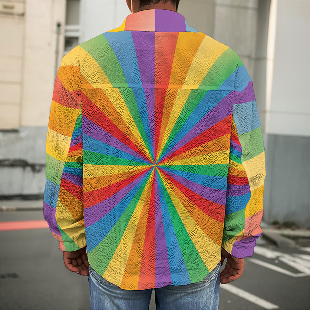 LGBT Pride Rainbow Rays Print Men's Shirt Jacket