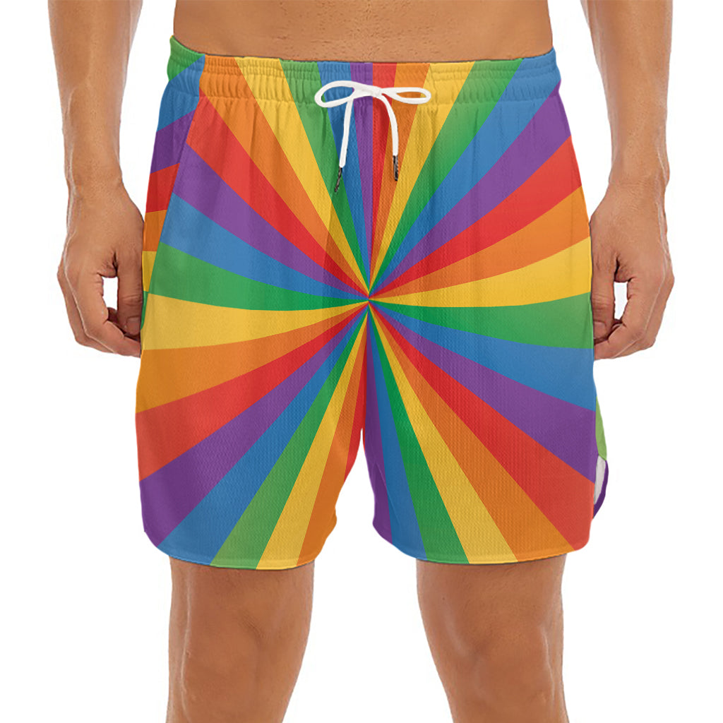 LGBT Pride Rainbow Rays Print Men's Split Running Shorts