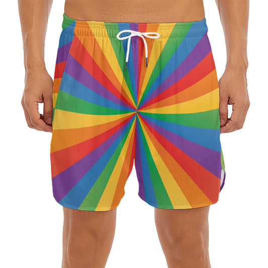 LGBT Pride Rainbow Rays Print Men's Split Running Shorts