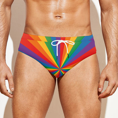 LGBT Pride Rainbow Rays Print Men's Swim Briefs