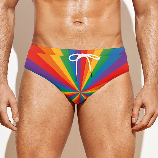 LGBT Pride Rainbow Rays Print Men's Swim Briefs