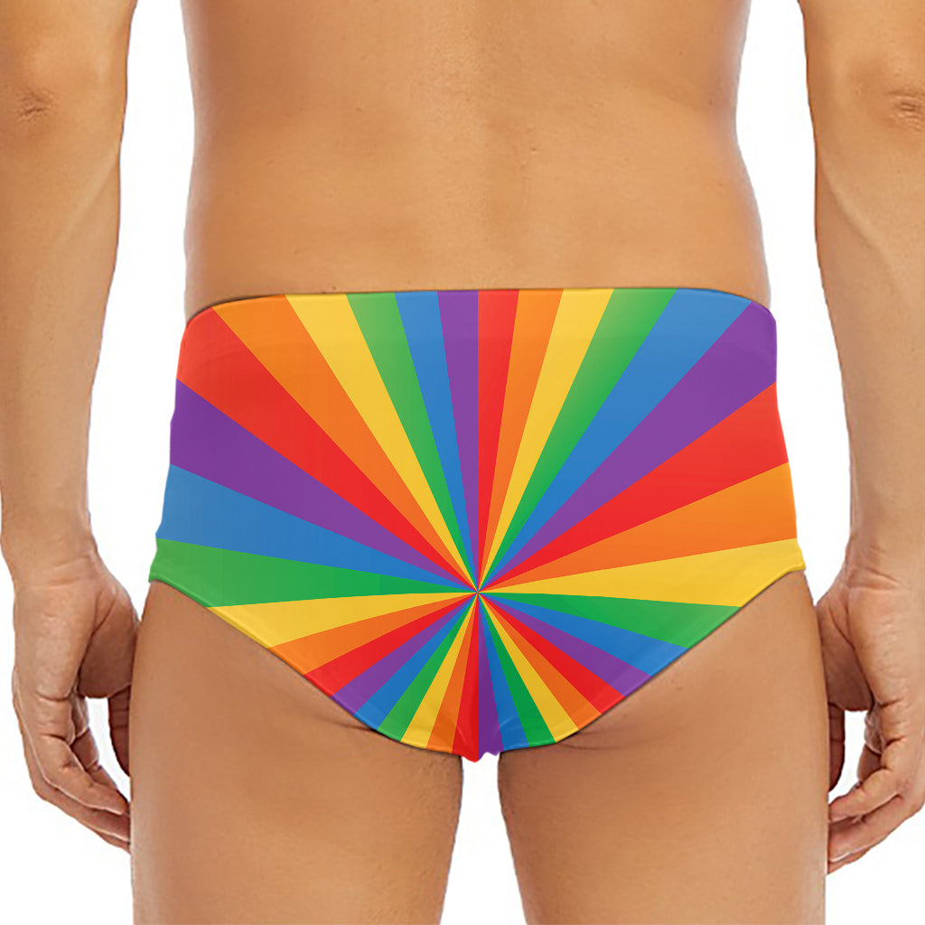 LGBT Pride Rainbow Rays Print Men's Triangle Swim Briefs