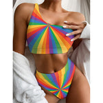 LGBT Pride Rainbow Rays Print One Shoulder Bikini Top