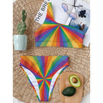 LGBT Pride Rainbow Rays Print One Shoulder Bikini Top