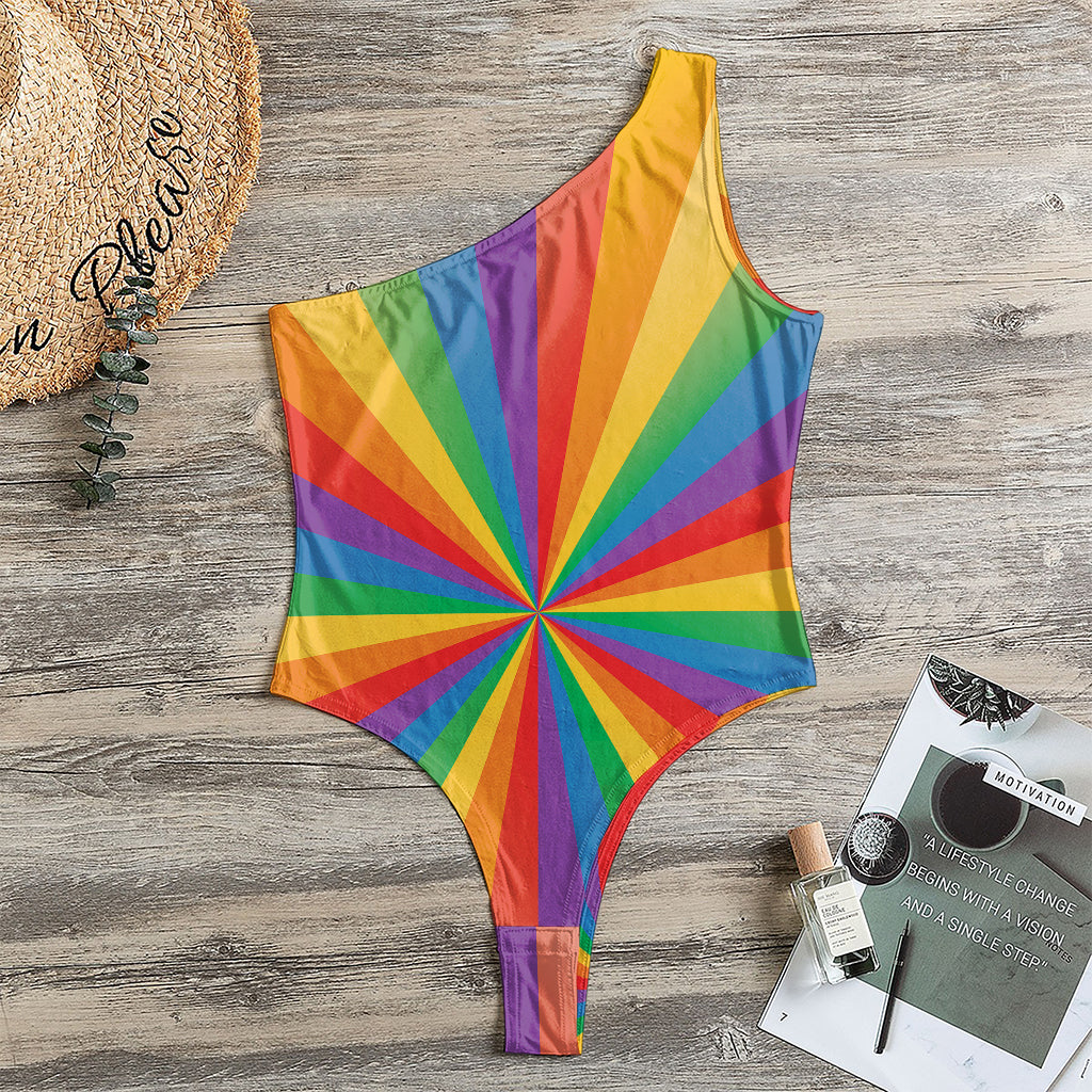 LGBT Pride Rainbow Rays Print One Shoulder Bodysuit