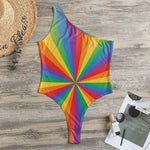 LGBT Pride Rainbow Rays Print One Shoulder Bodysuit