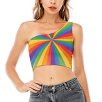 LGBT Pride Rainbow Rays Print One Shoulder Crop Top