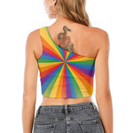 LGBT Pride Rainbow Rays Print One Shoulder Crop Top