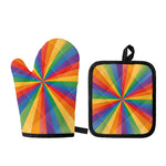 LGBT Pride Rainbow Rays Print Oven Mitt And Pot Holder Set