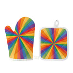 LGBT Pride Rainbow Rays Print Oven Mitt And Pot Holder Set