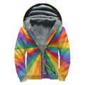 LGBT Pride Rainbow Rays Print Sherpa Lined Zip Up Hoodie