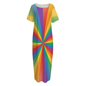 LGBT Pride Rainbow Rays Print Short Sleeve Long Nightdress