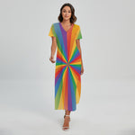 LGBT Pride Rainbow Rays Print Short Sleeve Maxi Dress