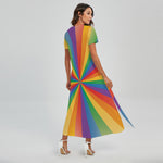 LGBT Pride Rainbow Rays Print Short Sleeve Maxi Dress