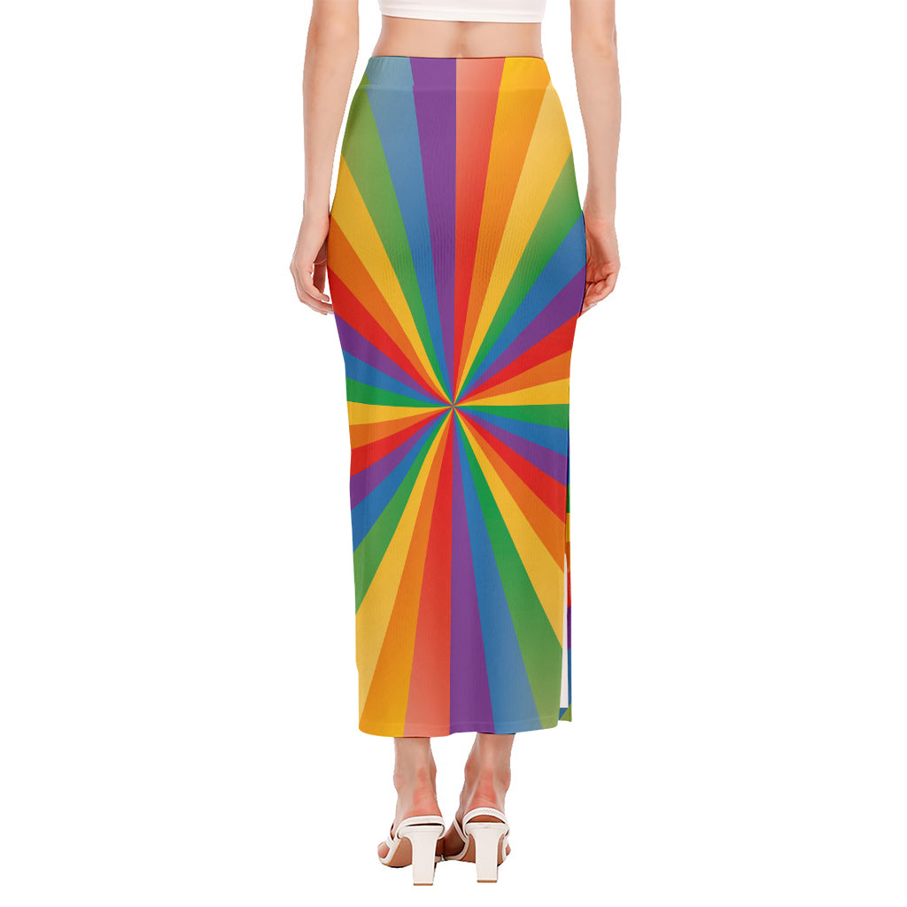 LGBT Pride Rainbow Rays Print Side Slit Maxi Skirt