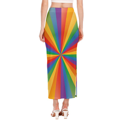 LGBT Pride Rainbow Rays Print Side Slit Maxi Skirt