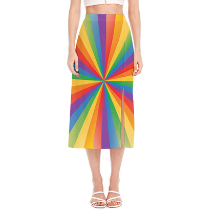 LGBT Pride Rainbow Rays Print Side Slit Midi Skirt