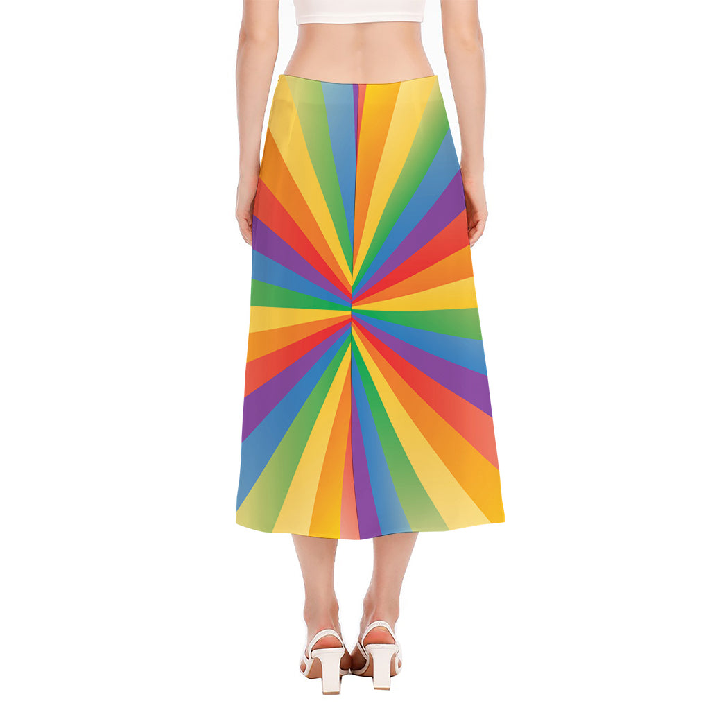 LGBT Pride Rainbow Rays Print Side Slit Midi Skirt