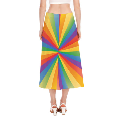 LGBT Pride Rainbow Rays Print Side Slit Midi Skirt