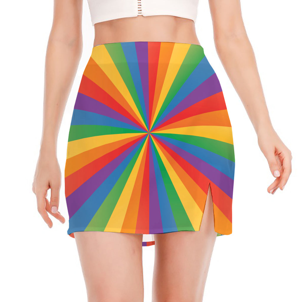 LGBT Pride Rainbow Rays Print Side Slit Mini Skirt