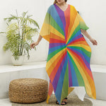 LGBT Pride Rainbow Rays Print Silk V-Neck Kaftan Dress