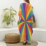 LGBT Pride Rainbow Rays Print Silk V-Neck Kaftan Dress