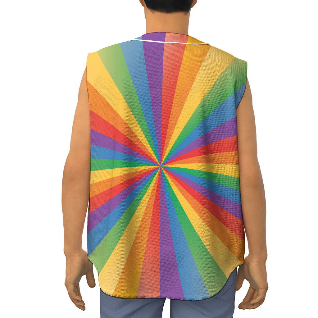 LGBT Pride Rainbow Rays Print Sleeveless Baseball Jersey