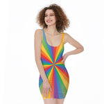 LGBT Pride Rainbow Rays Print Sleeveless Bodycon Dress