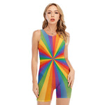 LGBT Pride Rainbow Rays Print Sleeveless One Piece Swimsuit
