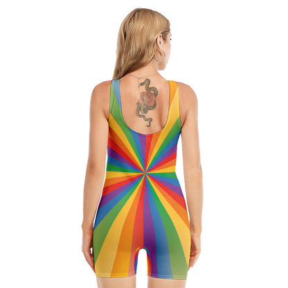 LGBT Pride Rainbow Rays Print Sleeveless One Piece Swimsuit