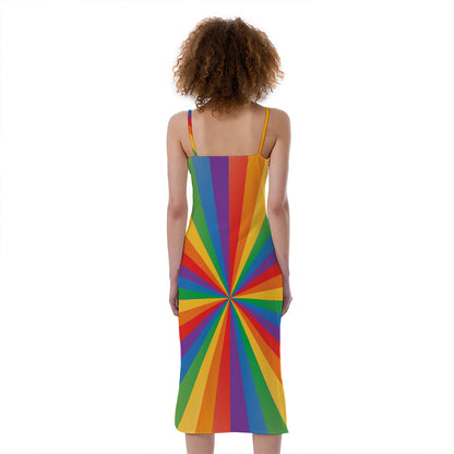 LGBT Pride Rainbow Rays Print Slim Fit Midi Cami Dress