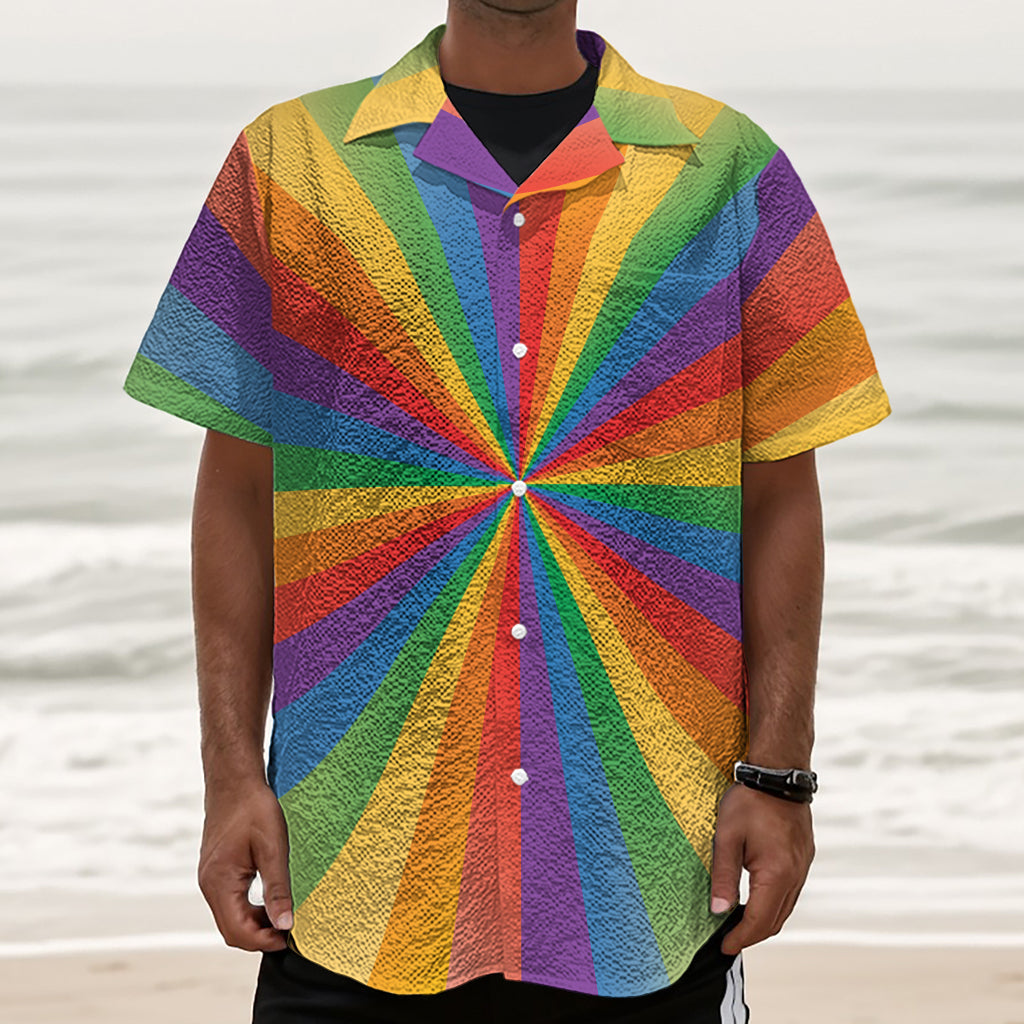 LGBT Pride Rainbow Rays Print Textured Short Sleeve Shirt