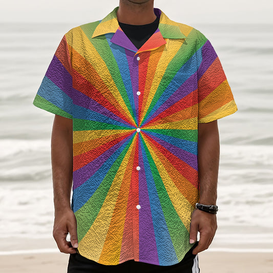 LGBT Pride Rainbow Rays Print Textured Short Sleeve Shirt