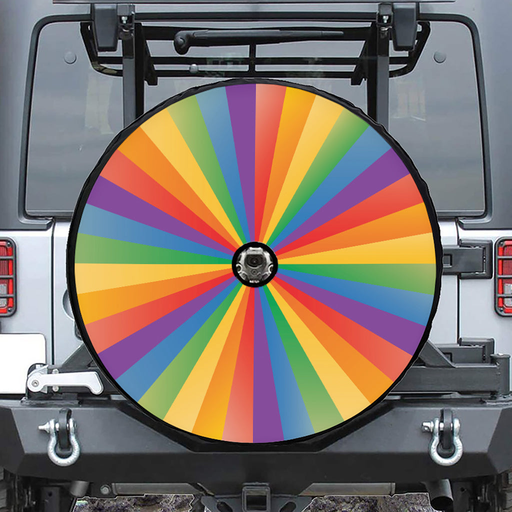 LGBT Pride Rainbow Rays Print Tire Cover With Camera Hole