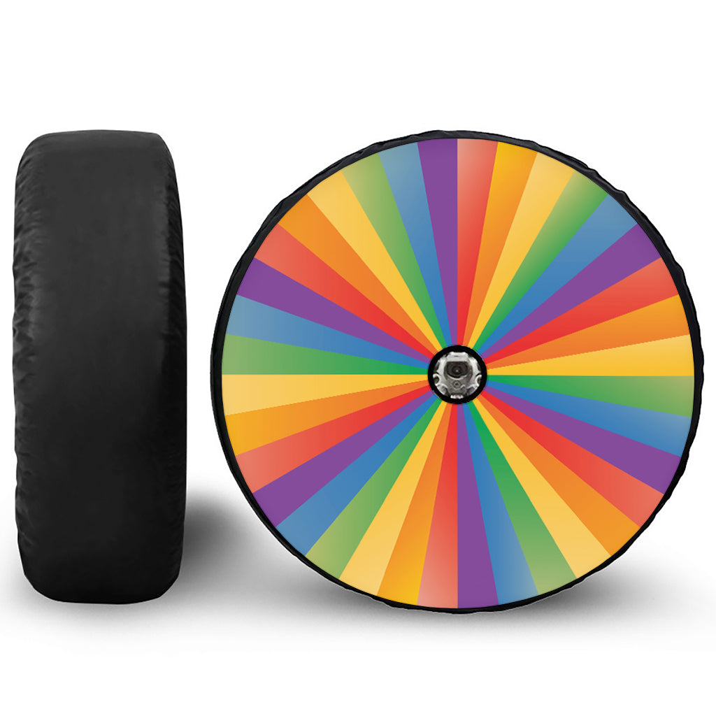 LGBT Pride Rainbow Rays Print Tire Cover With Camera Hole