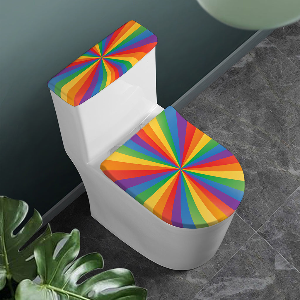 LGBT Pride Rainbow Rays Print Toilet Lid And Tank Cover Set